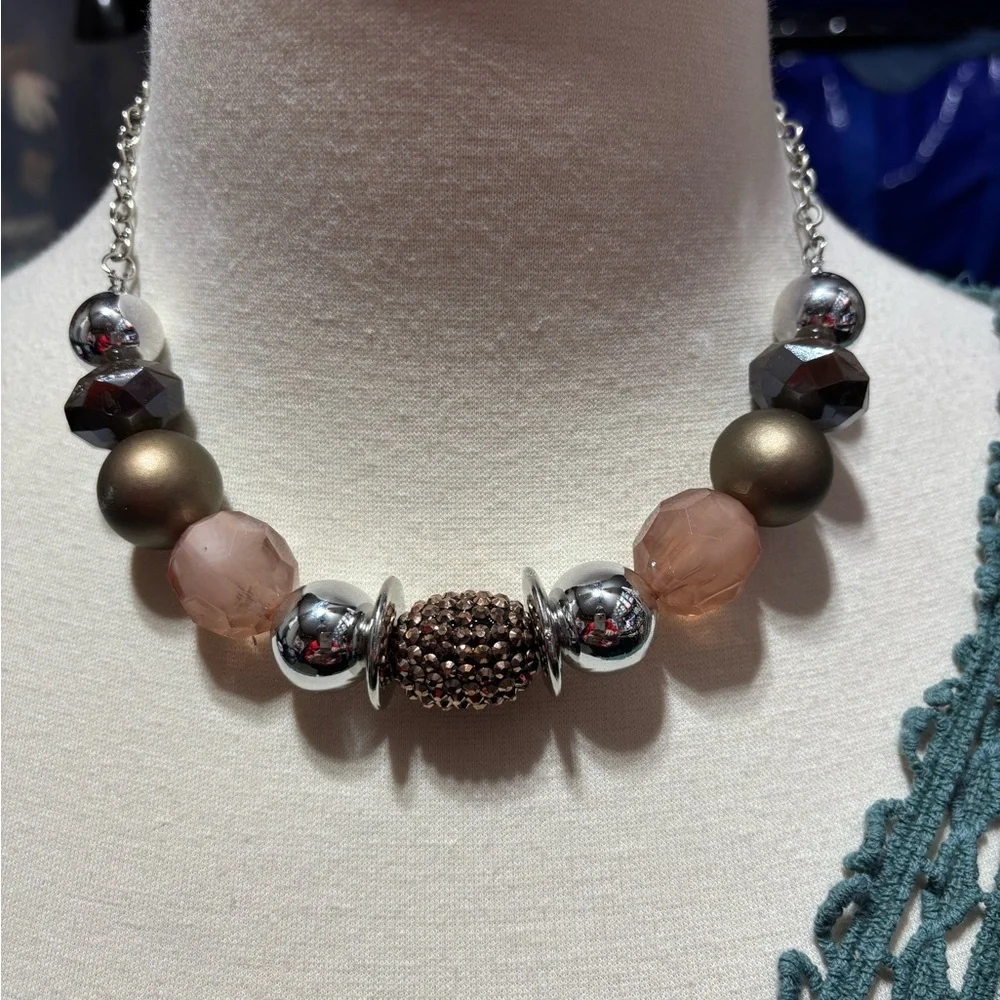 Paparazzi SilverCopper Brown Beaded Necklace 18” chain w/matching earrings